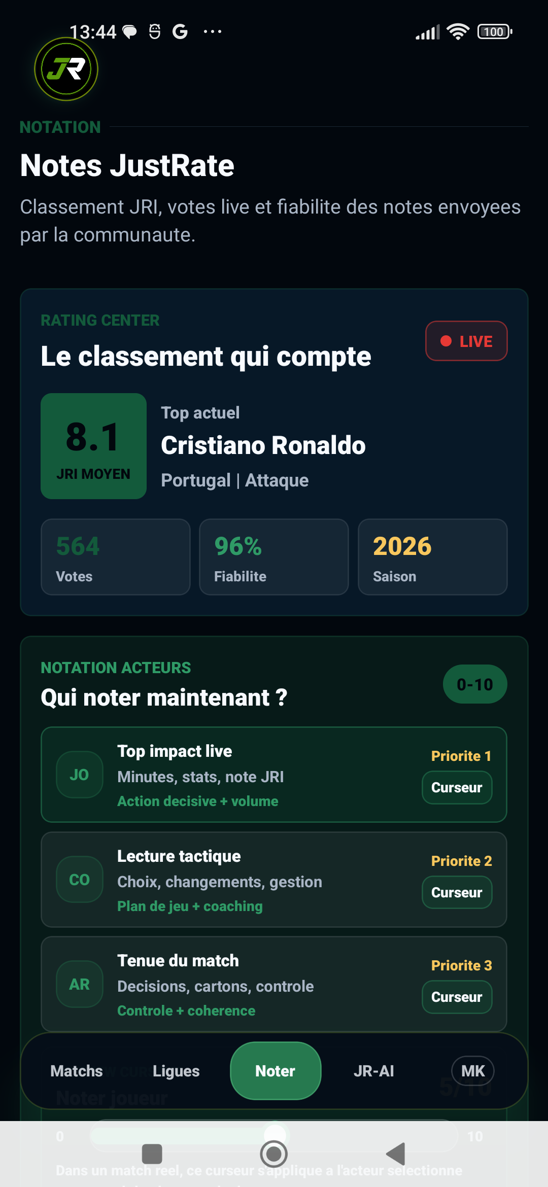 Centre de vote JustRate sur Android
